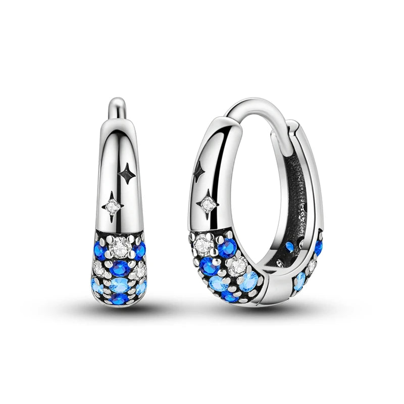 Original 925 Sterling Silver Blue Zirconium Butterfly Earrings Colored Hoop Earrings alternate view