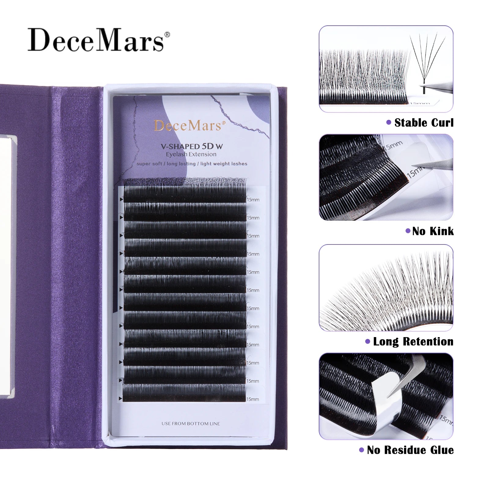 DeceMars V-shaped 5D Eyelash Extensions | Matte Black 12 Rows Tray alternate view