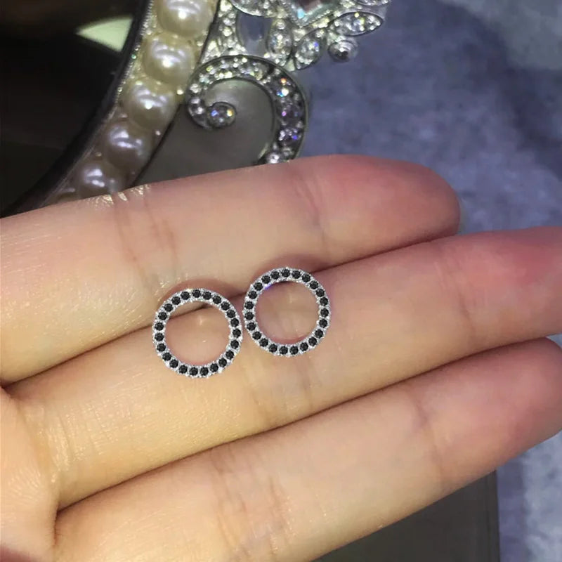 Huitan Fashion Versatile Dazzling Circle Stud Earrings with Crystal Cubic Zirconia Mi alternate view