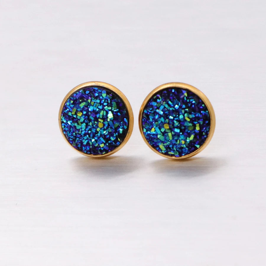 Glitter Resin Stud Earrings Set | Colorful Stainless Steel Jewelry close-up view