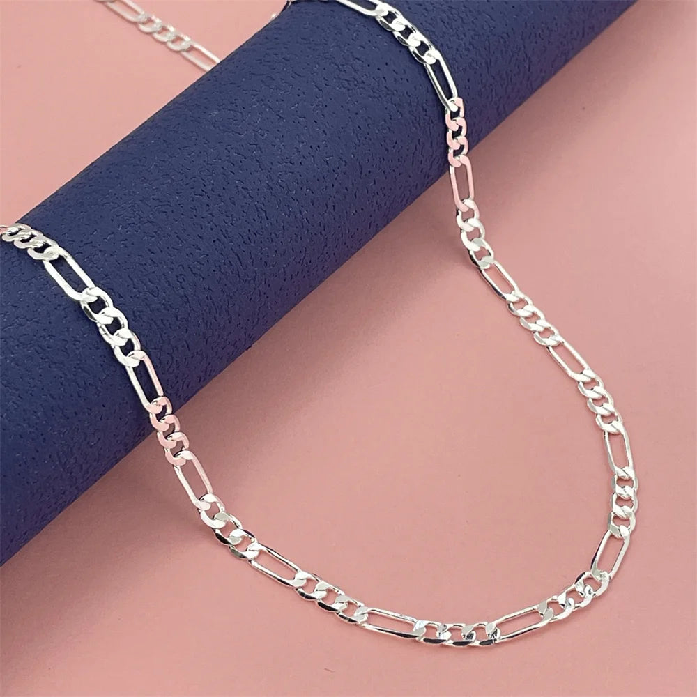 Andara Luxury Unisex 925 Sterling Silver Gold Plated 4mm Figaro Necklace Engagement Jewelry Accessories 50-60cm