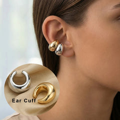 No Piercing Ear Cuff Set Silver-Gold Mixed Color Chunky Fluid Wave Clip On Earrings Stackable Jewelr