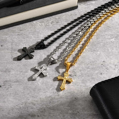 Personality Stainless Steel Cross Pendant Necklace for Men Boys, Retro Religious Faith Prayer Jewelry Gift