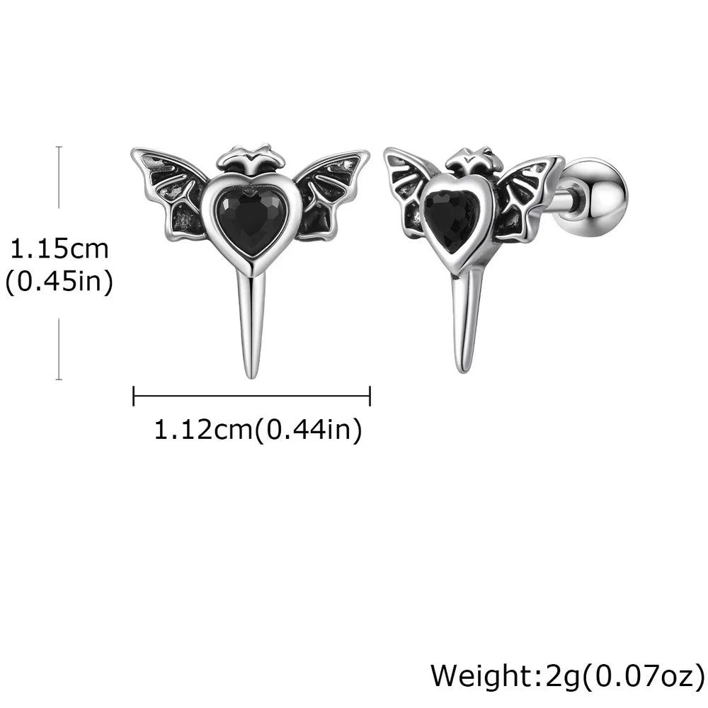 Gothic Wings Stud Earrings for Men Women,Vintage Stainless Steel Heart Zircon Sword S lifestyle view