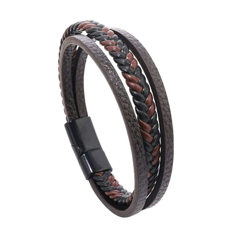 Multi Layer Braided Rope Bracelet for Men | Classic Handmade PU Leather Wristband with M detail view