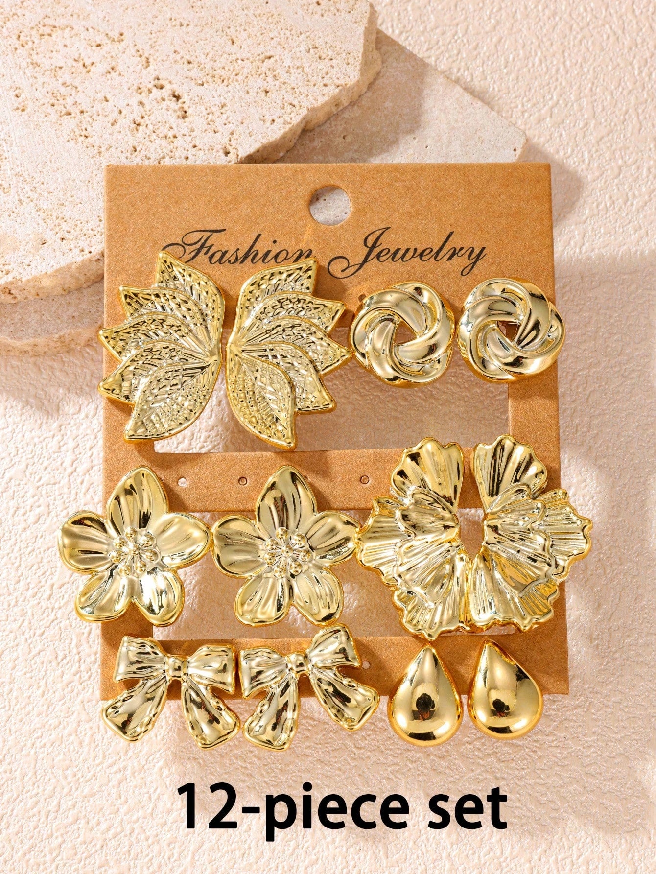 12pcs Fashionable Lightweight CCB Smooth Flower, Bow, Heart Shaped Earring Set, Suita lifestyle view