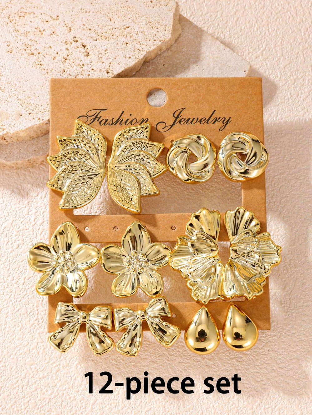 12pcs Fashionable Lightweight CCB Smooth Flower, Bow, Heart Shaped Earring Set, Suita lifestyle view