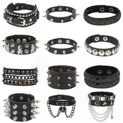 90s Heart Gothic Spike Bracelet Adjustable Punk Rock Bracelet Black Studded Faux Leather Bracelet for Men Women Gift