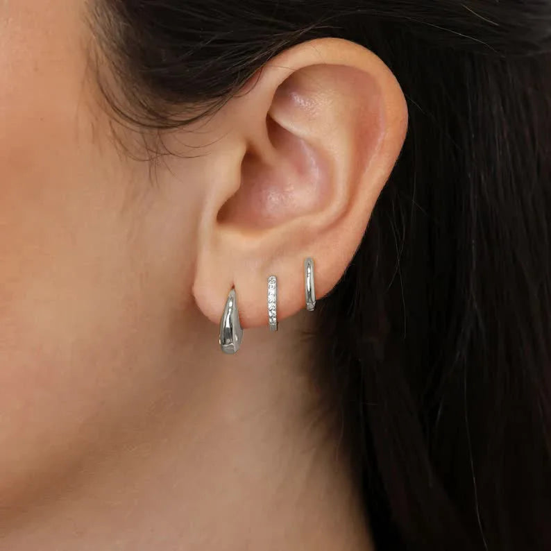 3 Pairs Stainless Steel Crystal Zirconia Hoop Earrings for Women Trendy Simple Gold Plat detail view
