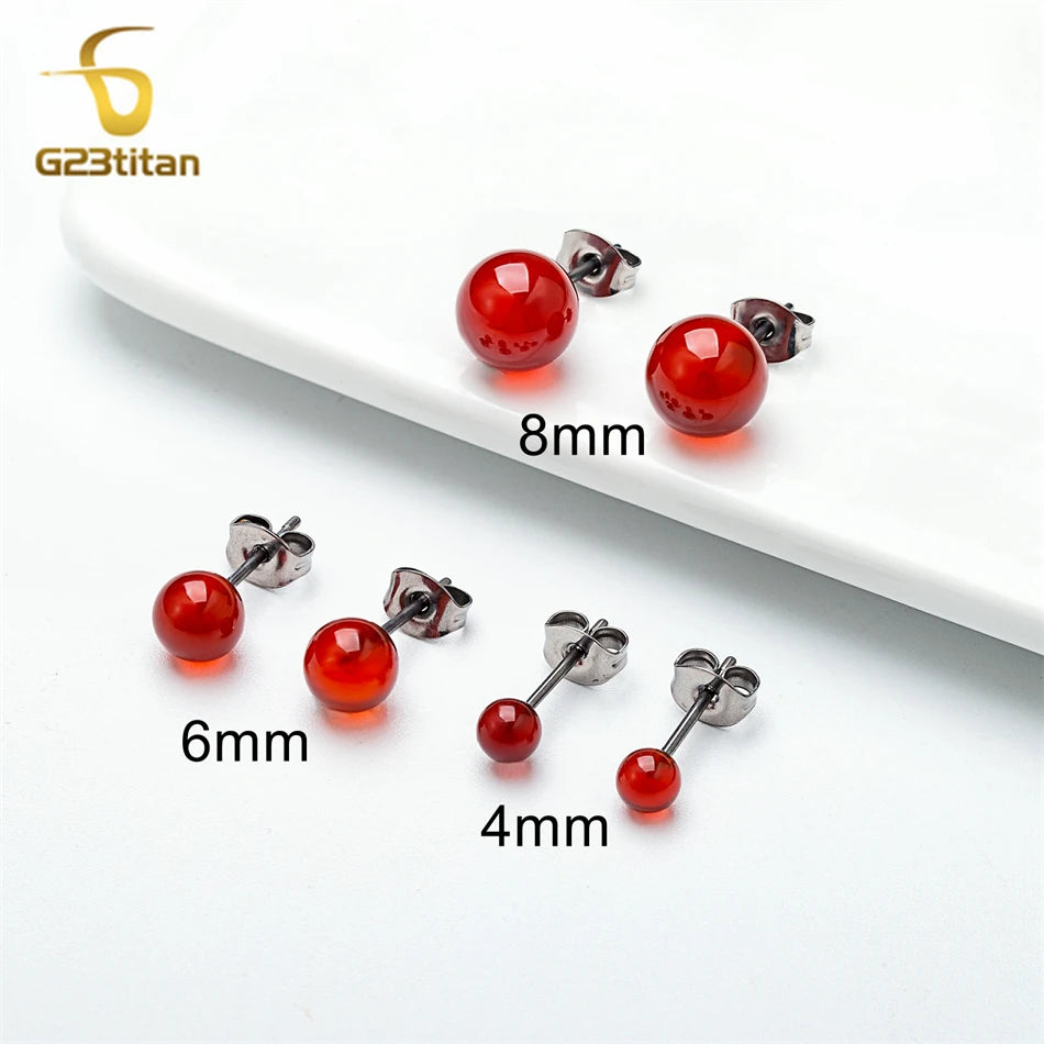 Red Carnelian Titanium Stud Earrings | Hypoallergenic Piercing Jewelry Gift additional angle