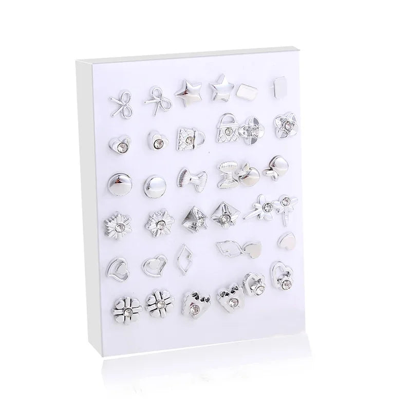 Gold Sliver Enamel Pearl Flower Heart Stud Earring Set alternate view