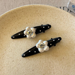 Sweet Polka Dot Pearl Flower Clip Womens Bangs Clip Elegant Fashion Korean Style Duckbill Hair Rhinestone Accessory Pair Set
