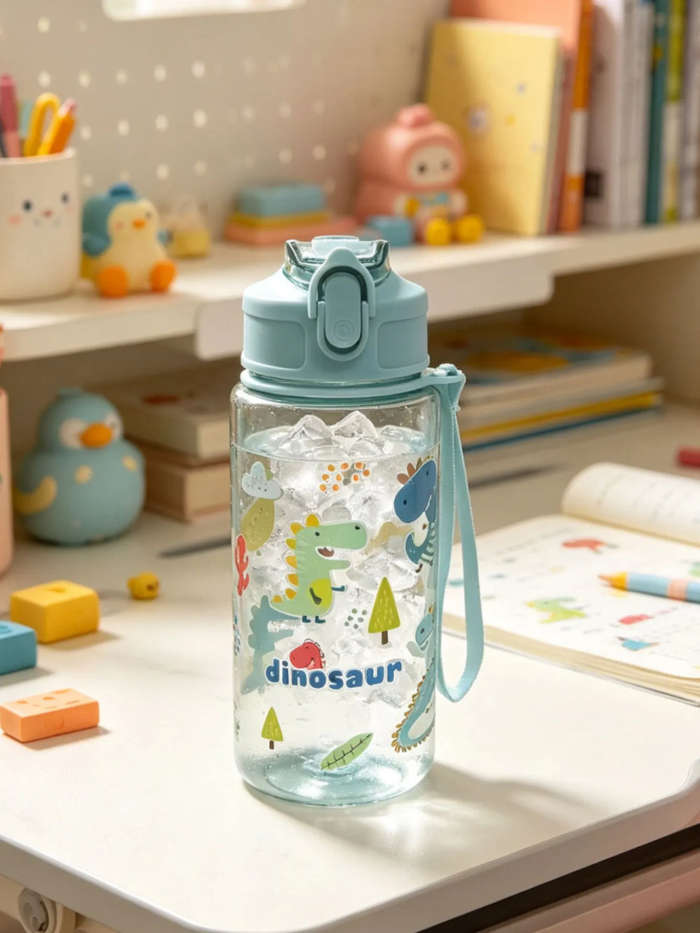 1 Piece 500ml (19 fl oz) Cartoon Printed Straw Cup, Summer Plastic Water Bottle, BPA F close-up view