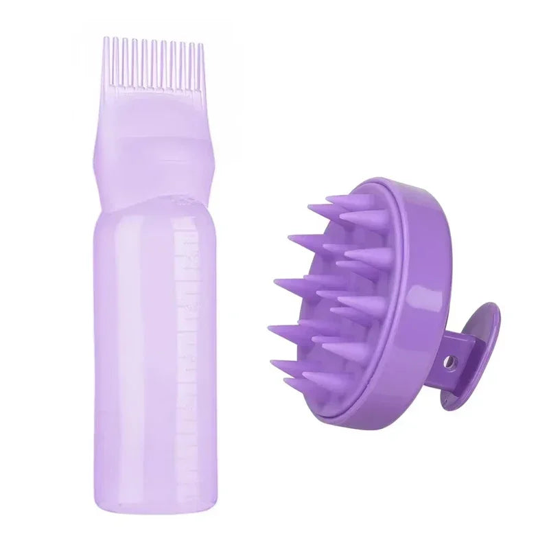 Silicone Shampoo Brush Head Scalp Massage Comb Hair Dye Tint Oil Applicator Bottle wit close-up view