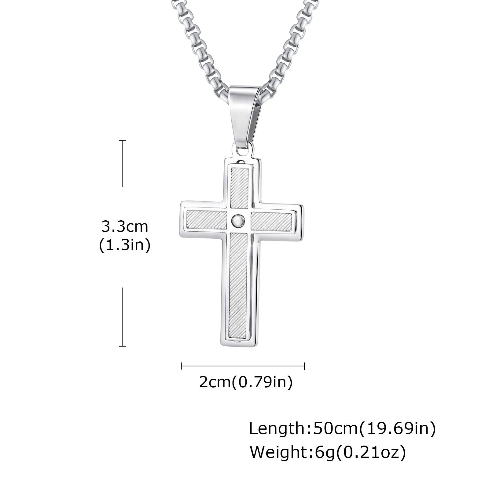 Plain Cross Necklace for Men and Boys | Stainless Steel Silver Tone Religious Jewelry detail view