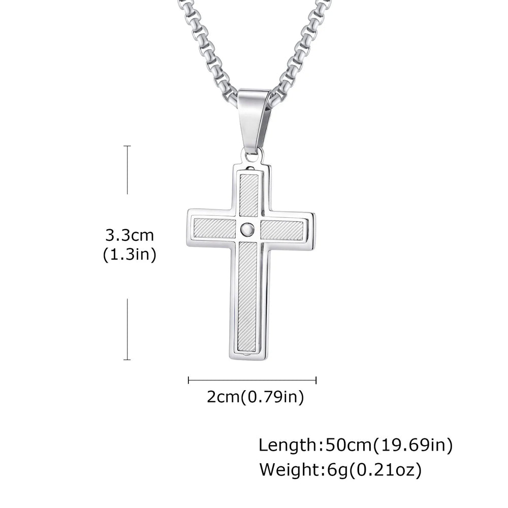 Plain Cross Necklace for Men and Boys | Stainless Steel Silver Tone Religious Jewelry detail view