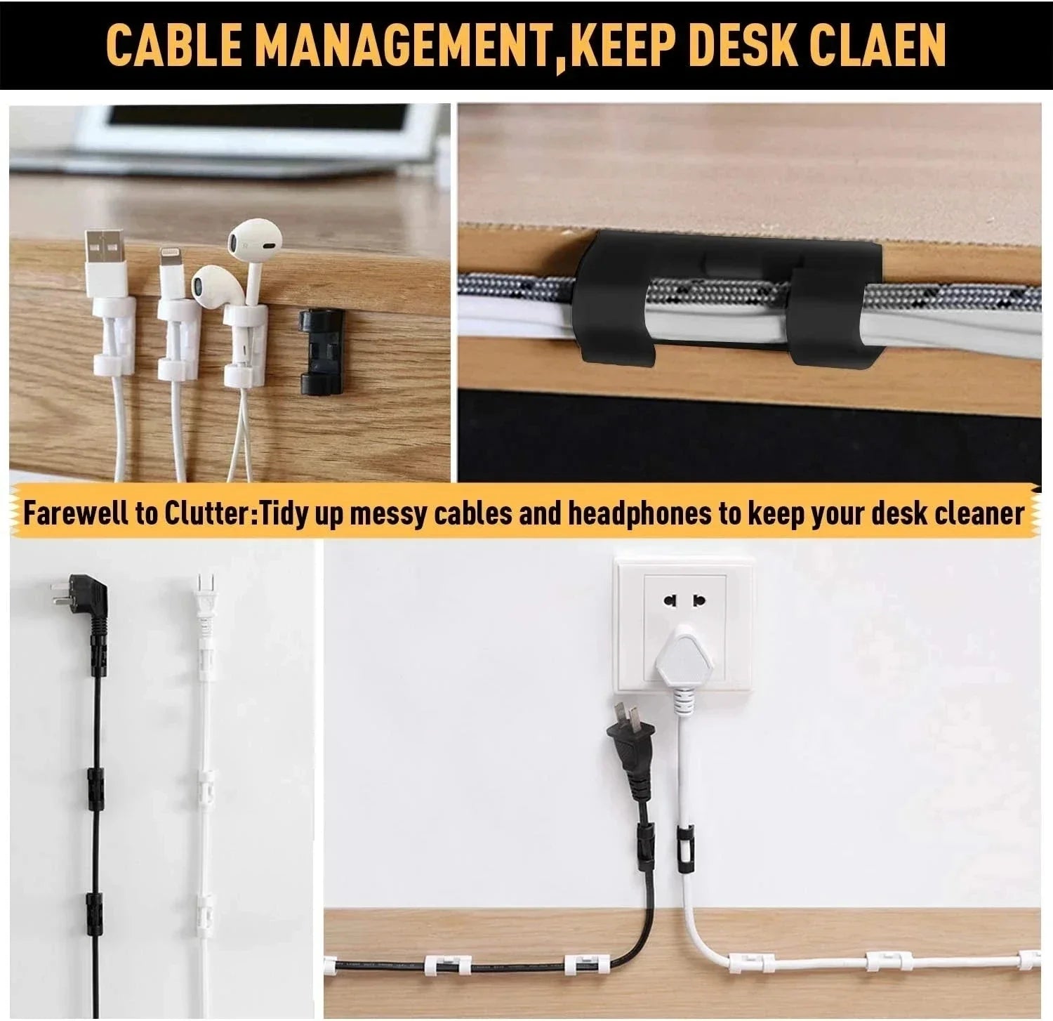 Cable Clips Organizer Drop Wire Holder Cord Management Self-Adhesive Cable Manager Fixed Clamp Wire Winder For Home Office Car