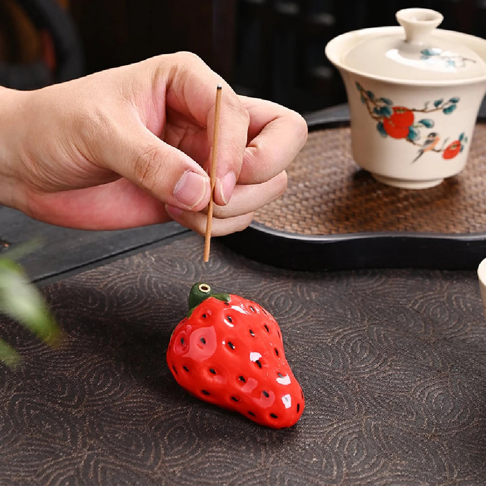 Strawberry Ceramic Incense Burner | Realistic Fruit Home Aromatherapy Decor alternate view