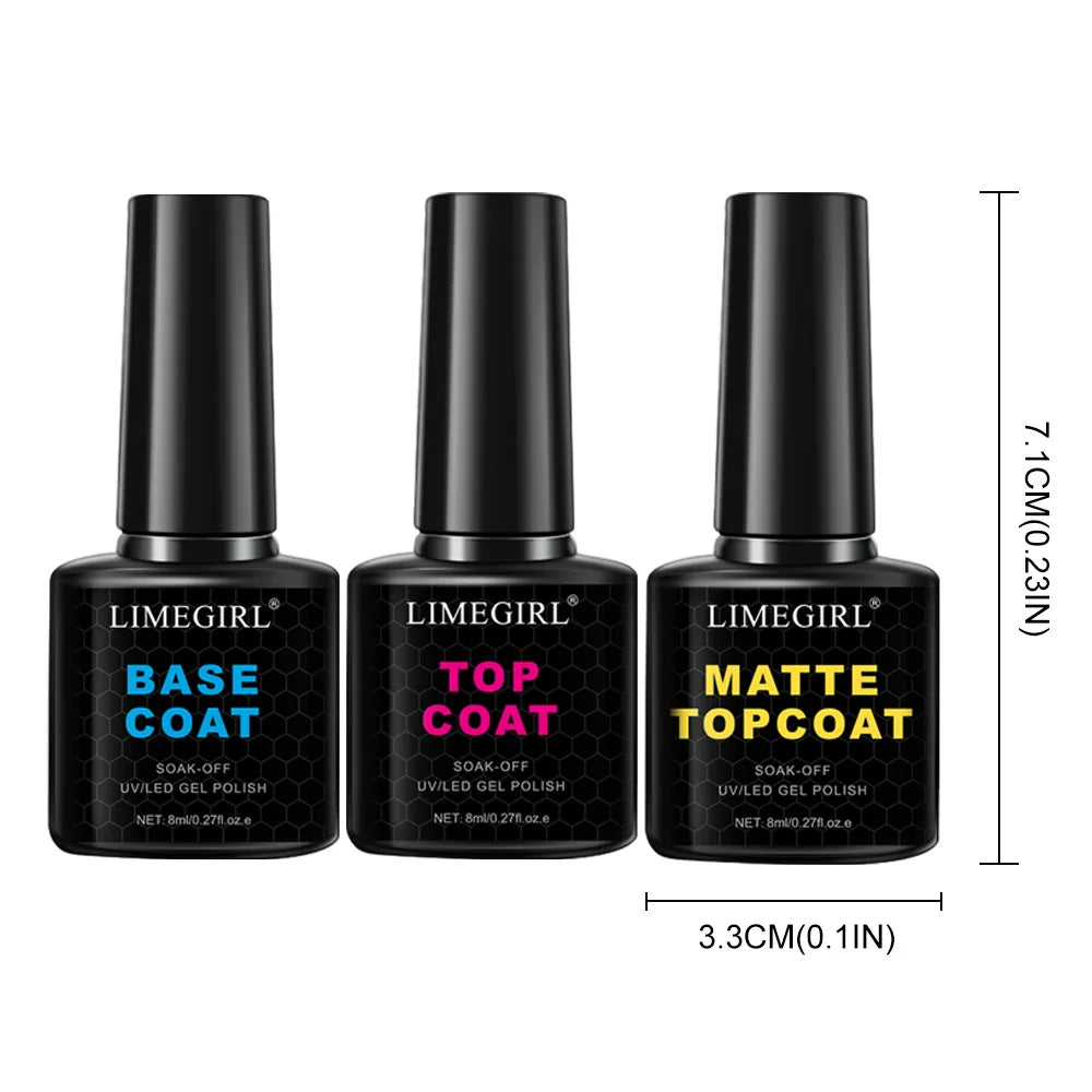 LIMEGIRL 8ml Soak Off Matte Top Base Coat for Nails UV Gel Polish Semi Permanent Fu additional angle