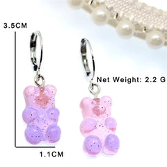 Gradient Bear Dangle Earrings | Cute Sequins Hoop Earrings for Women detail view