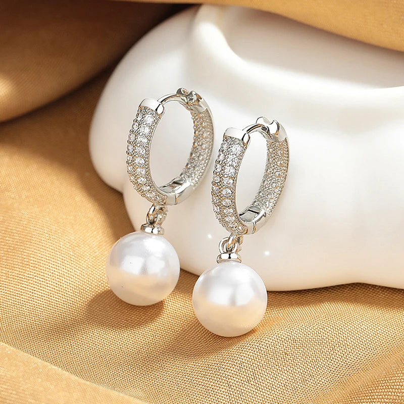 Pearl Hoop Earrings for Women | Light Luxury Fashion Jewelry detail view