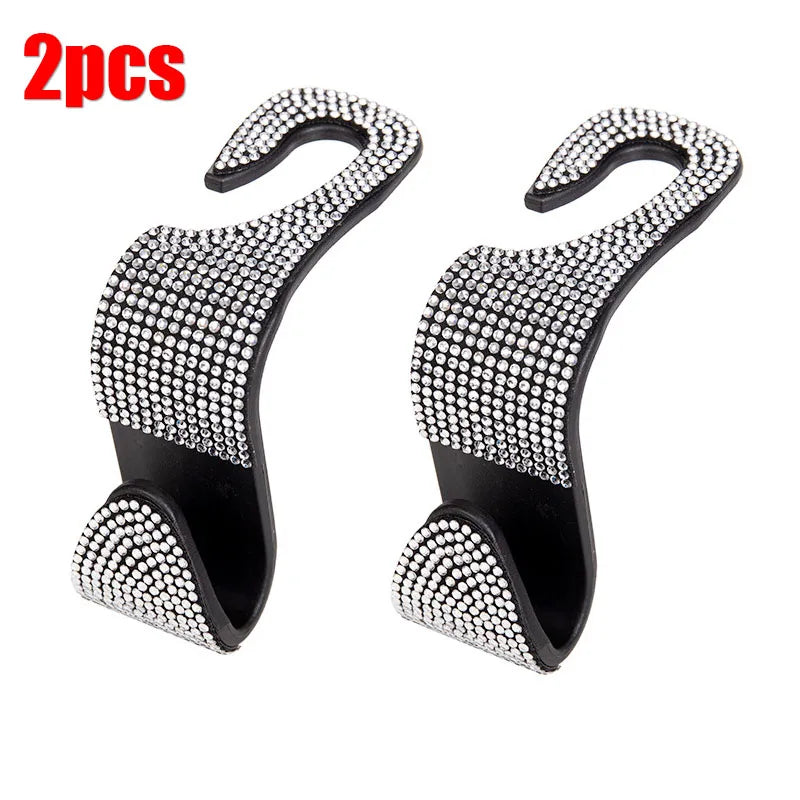 2Pcs Car Seat Back Hook Bling Diamond Hanger Backseat Auto Back Universal Headrest additional angle