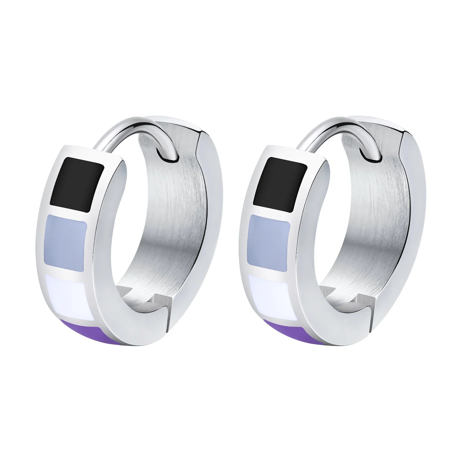 LGBT Rainbow Huggie Hoop Earring for Leibian Gay, Pride Flag Hinged Ear Piercings, Sta close-up view