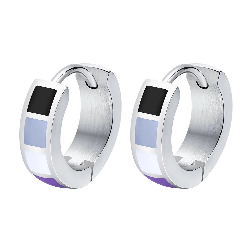 LGBT Rainbow Huggie Hoop Earring for Leibian Gay, Pride Flag Hinged Ear Piercings, Sta close-up view