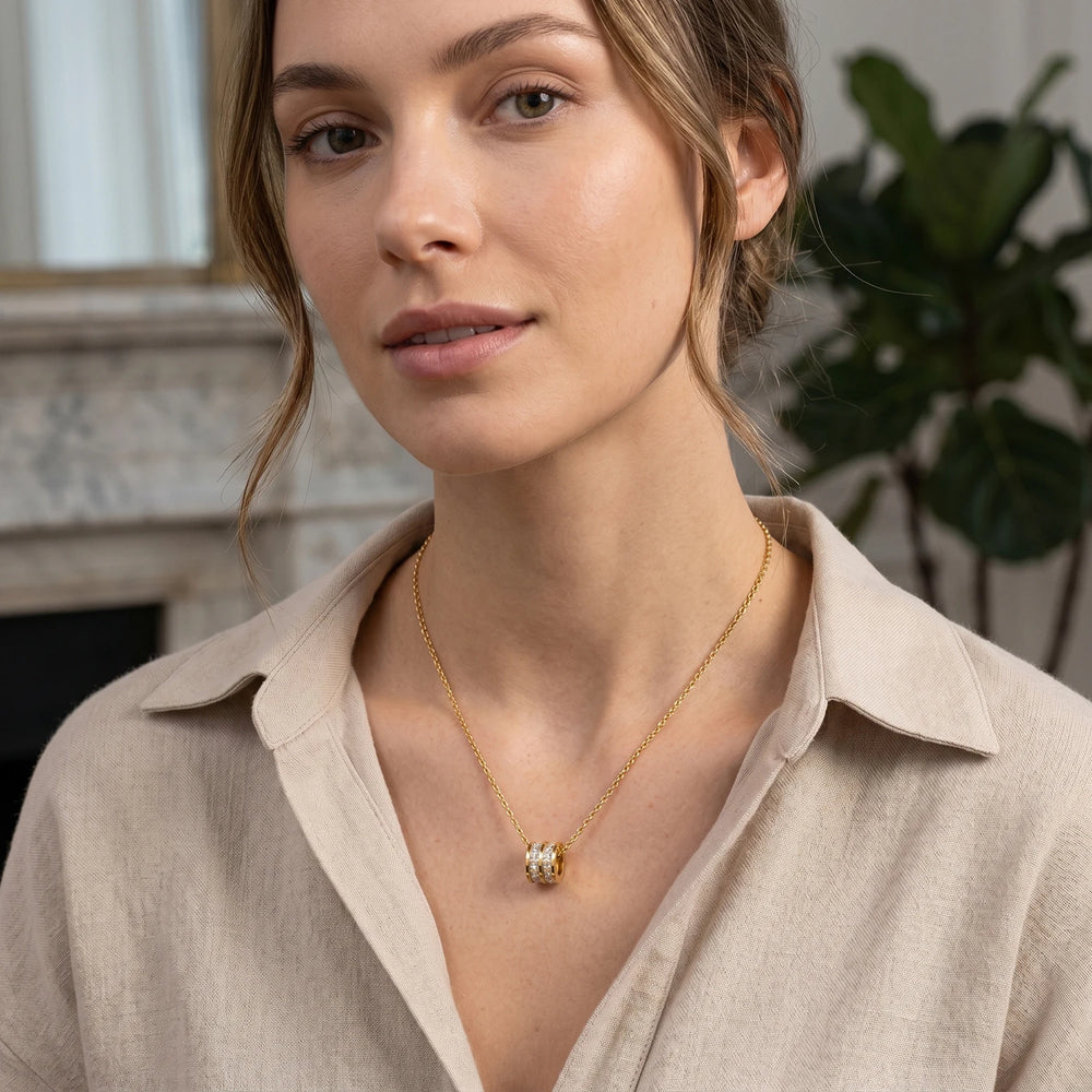 Double Row CZ Pendant Necklace 18K Gold Plated Stainless Steel Waterproof Hypoallerge alternate view