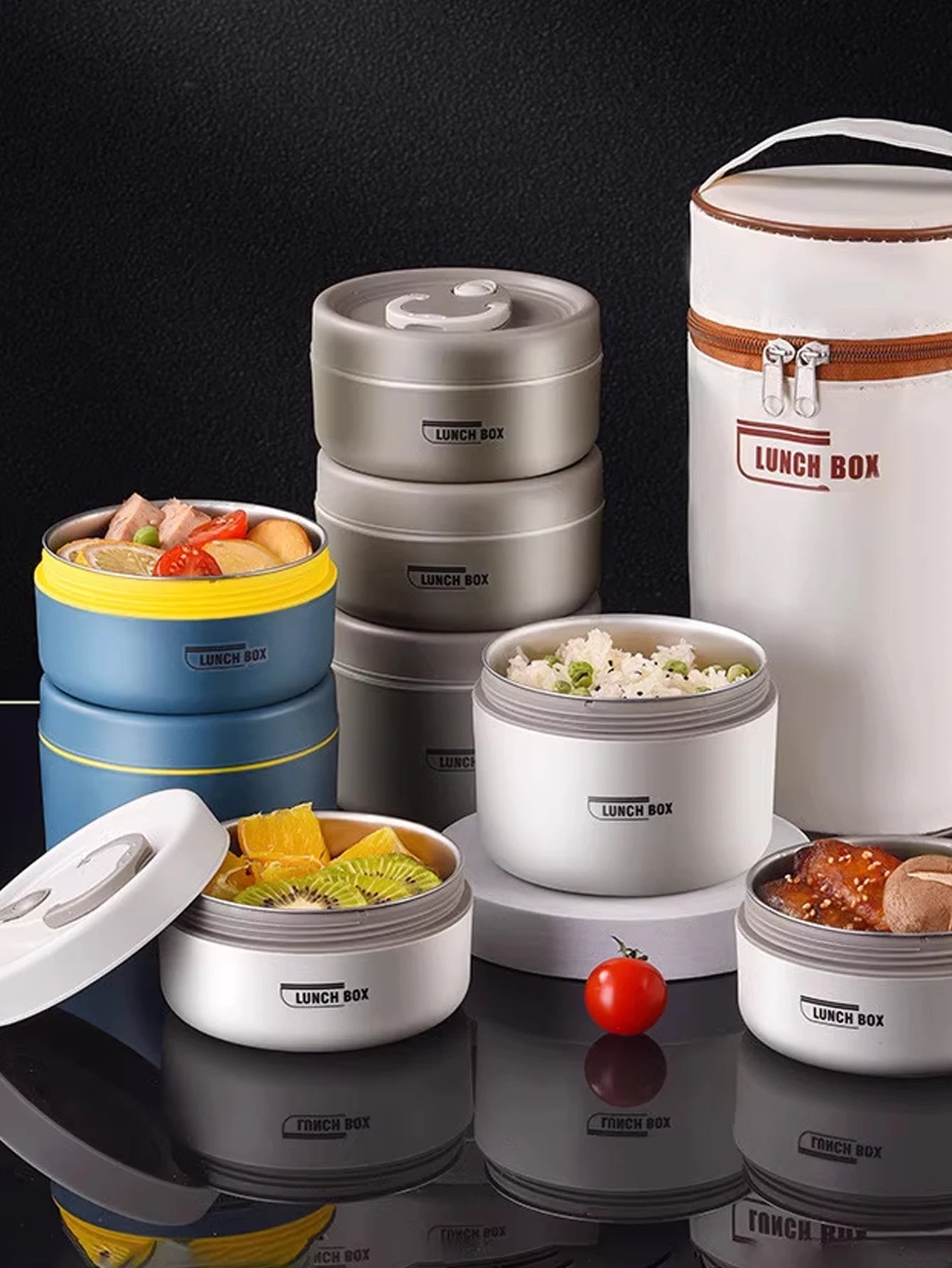 Portable Insulated Food Lunch Container | Thermal Lunch Box with Stackable Bowls additional angle