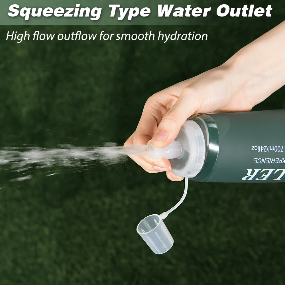 NEWBOLER 300/500/700ml Outdoor Collapsible Silicone Bite Size Water Bottle Running Cam close-up view