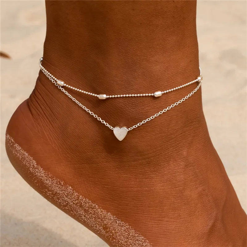 Modyle Gold Silver Color Chain Multilayer Anklets Women Beads Anklet Leg Chain Ankle lifestyle view