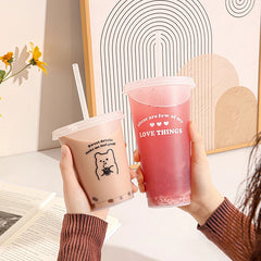 Kawaii Water Bottle For Coffee Juice Milk Tea Cute Plastic Cold Cups With Straw Lid P alternate view