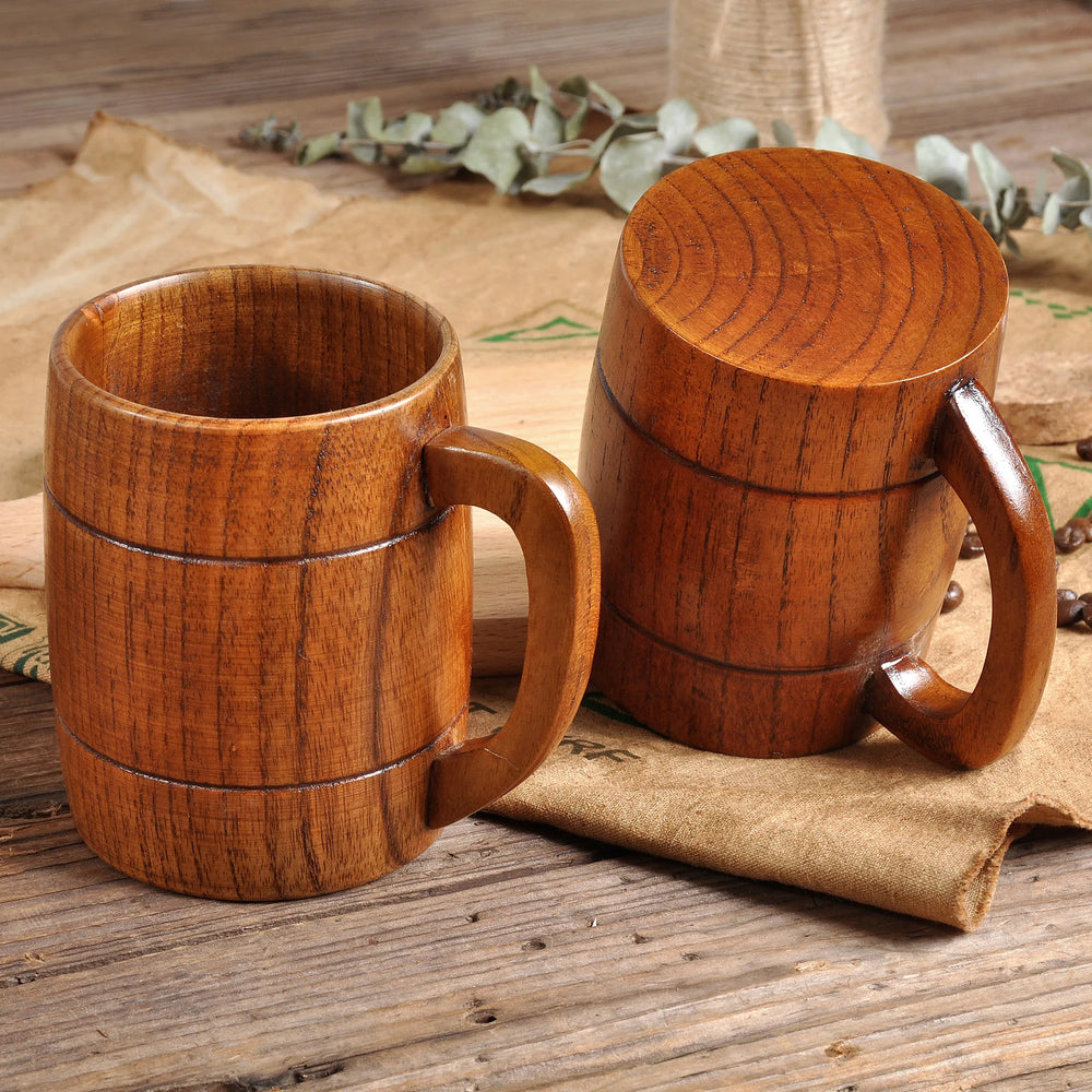 320ml Handcrafted Wooden Coffee Mug Natural Drinkware Cup Vintage Solid Wood Beer Mug alternate view