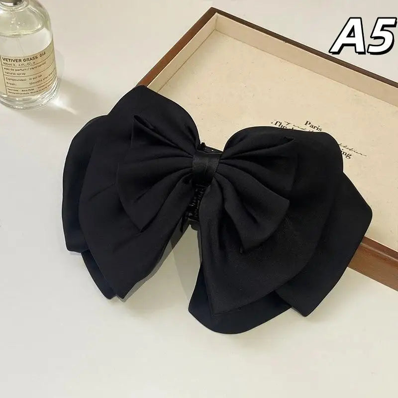 [E] Bow Hair Claw Clip Solid Color Black White Hair Shark Grab Clip Hair Style Tools Hair Accessories For Women Girl