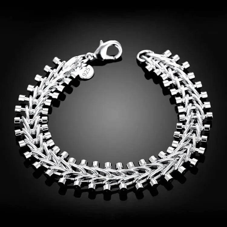 Fine 925 Sterling Silver Noble Nice Chain Solid Bracelet for Women Men Charms Party additional angle