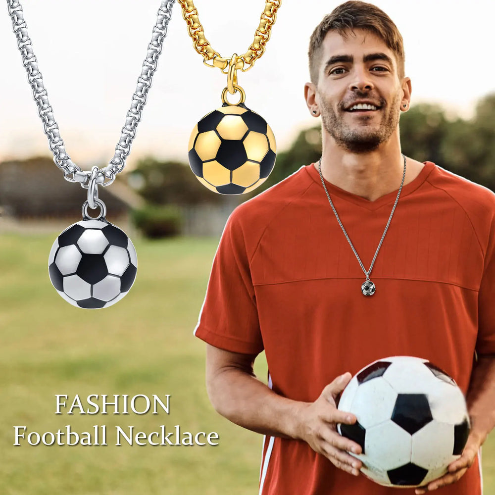Vnox Lucky 3D Soccer Football Pendant Necklaces for Men Boys, Stainless Steel Collar,S close-up view