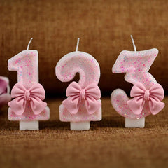 Pink Bow 3D Number Cake Candles for Birthday Party Decorations Birthday