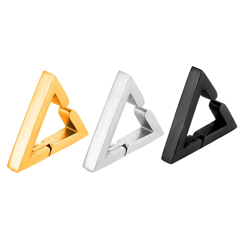 Stainless Steel Non-Piercing Triangle Earrings | Punk Hip Hop Ear Clip Set additional angle