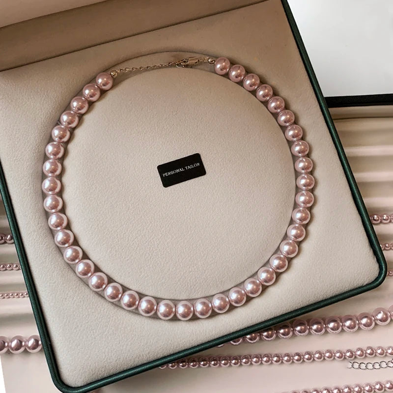Rose Purple Pearl Bead Choker Necklace | Elegant Korean Jewelry for Women lifestyle view