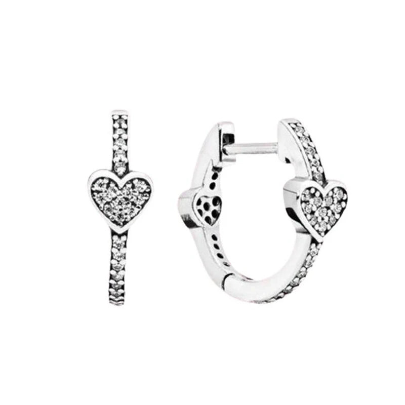 Hot Sell New 925 Silver hoop Moon Star Earrings White Stone Love Pendant DIY Jewelry F close-up view