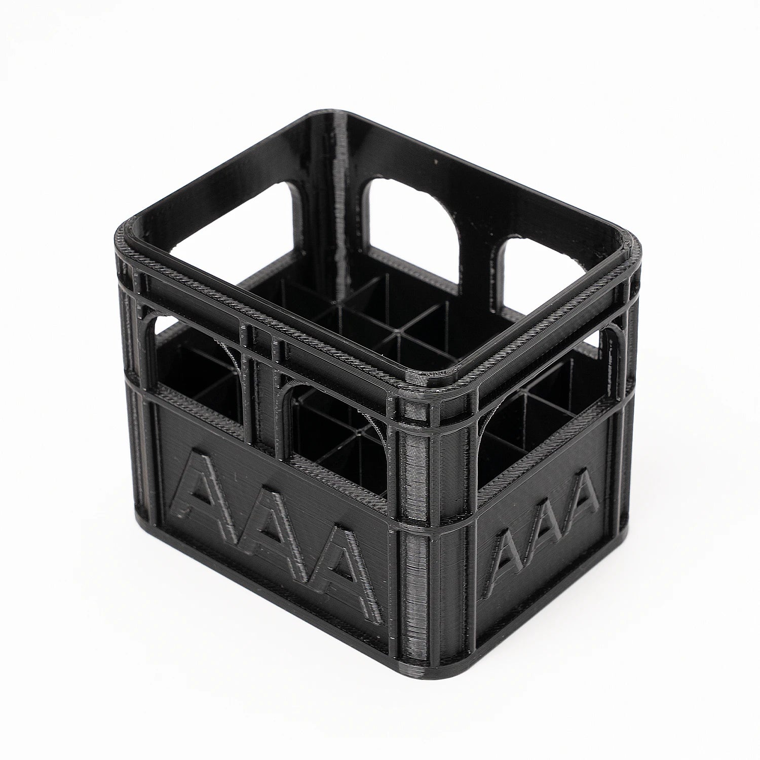 3D Printed Beer Crate Style Stackable Battery Storage Box | AA AAA 18650 21700 9V O additional angle