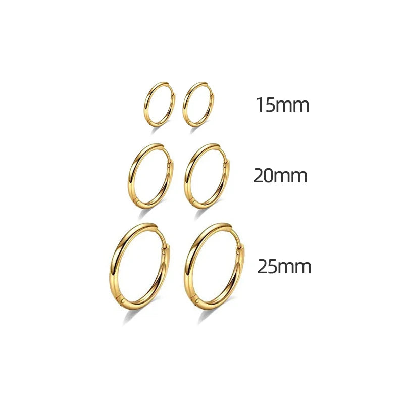 15/20/25mm Stainless Steel Hoop Earring Set | Silver Cartilage Huggie Earrings for Wom close-up view