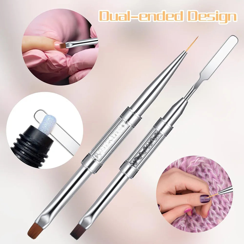 Dual-Ended Hard Nail Art Brush Builder Gel Rhinestone Handle French Tip for Manicure D close-up view