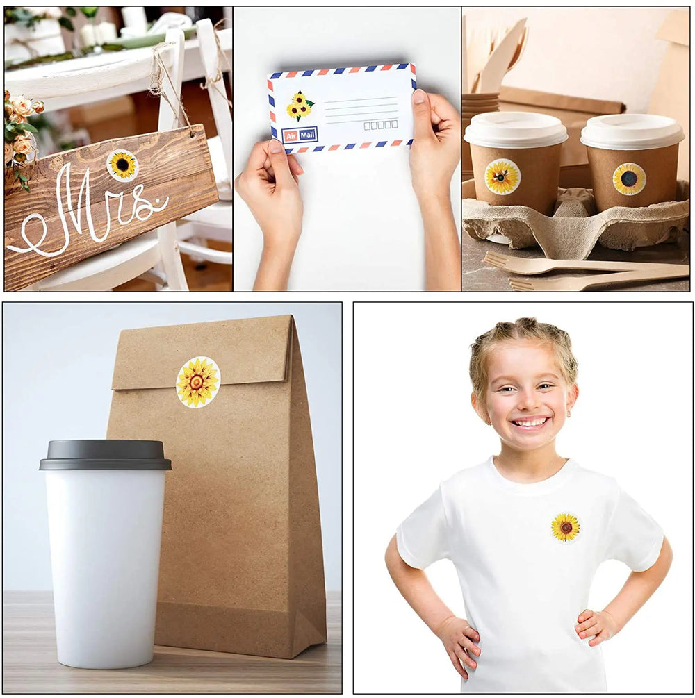 Sunflower Stickers Roll | 100-500PCS Small Labels for Packaging and Decor alternate view