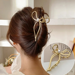 New Exquisite Imitation Pearl Hair Claw Clip Trendy Metal Bow hair Crabs Hairpins Barrettes for Wome