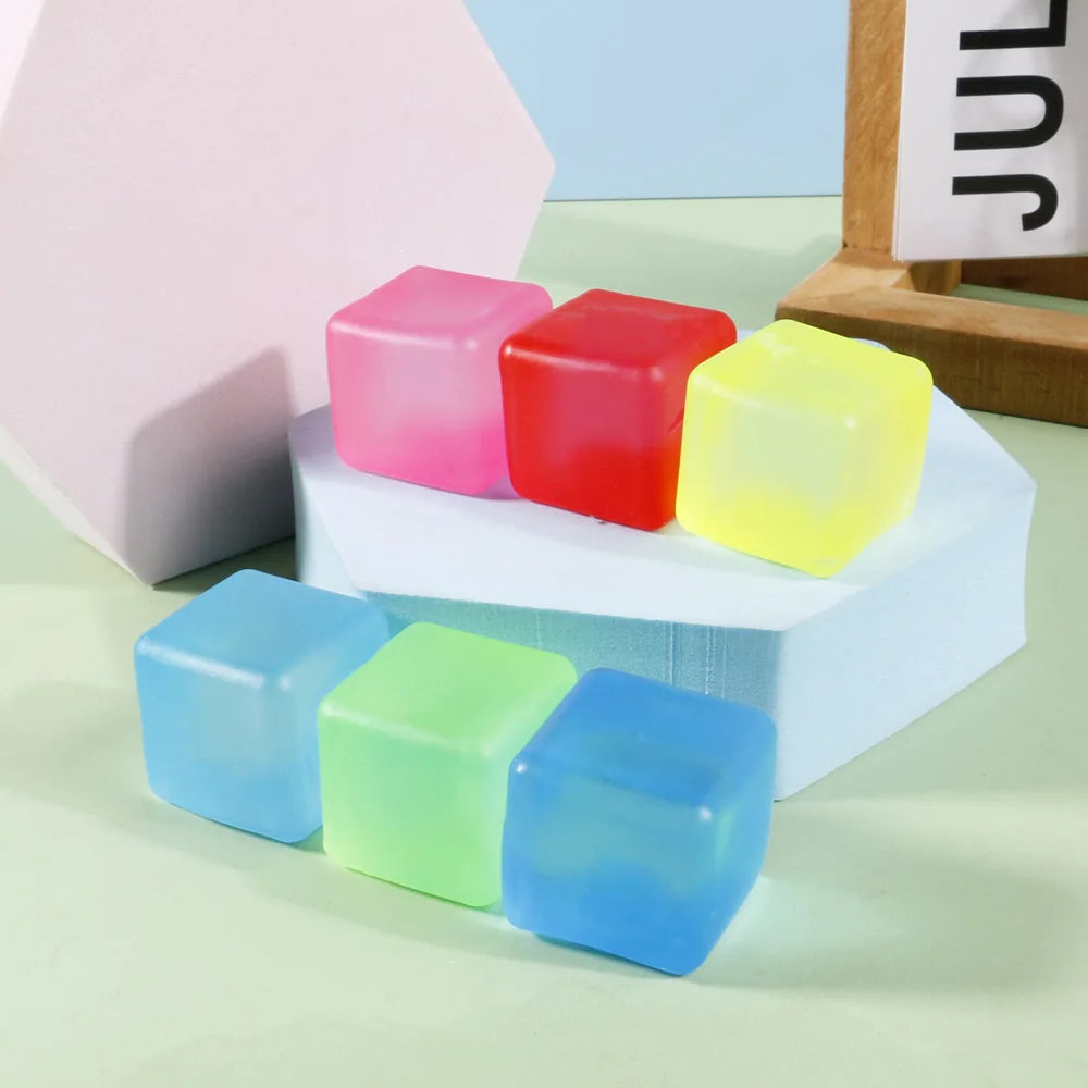 Frosted Ice Cube Shaped Fidget Toy Square Stress Relief Ball for Anxiety ADHD Squishy Squeeze Toy Gi