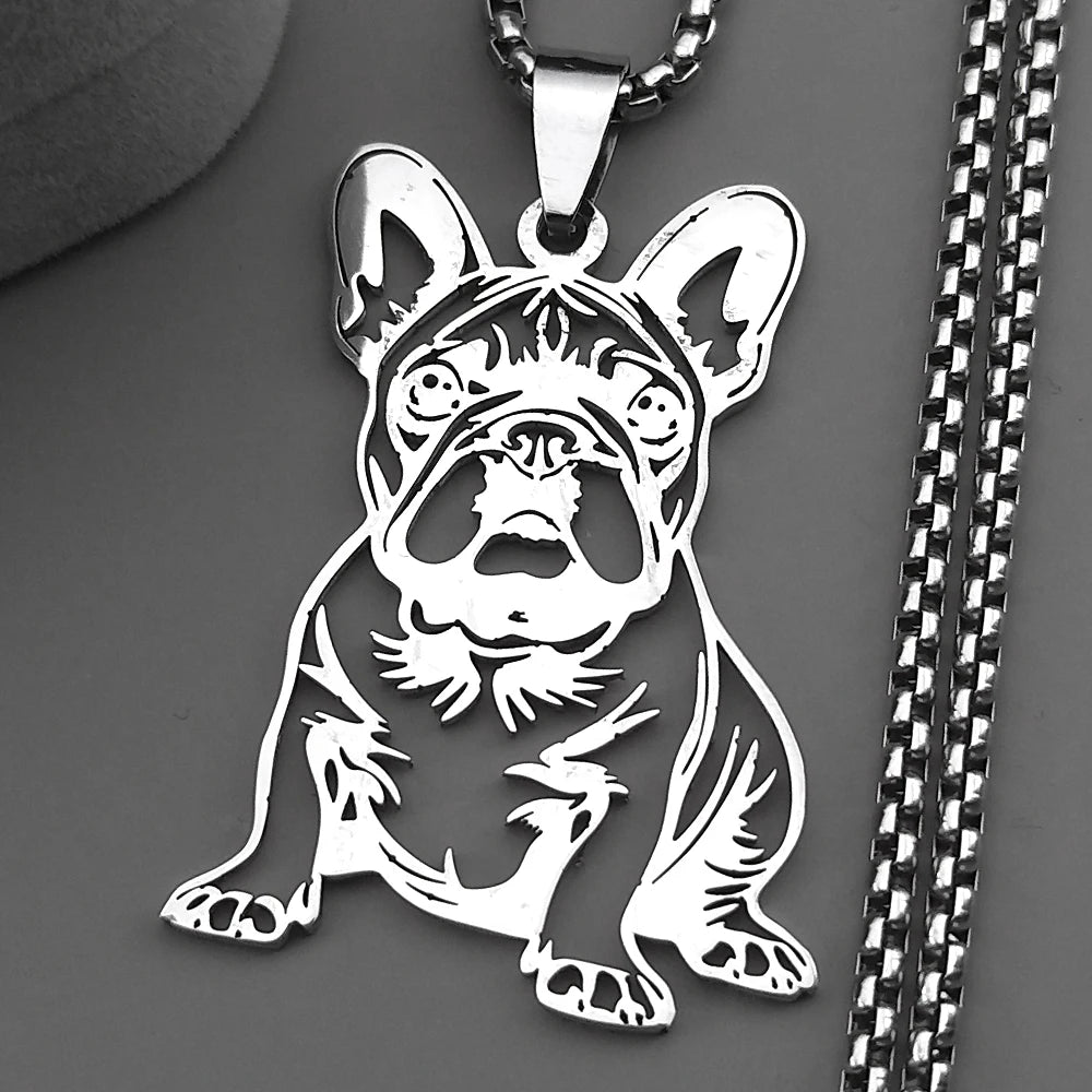 French Bulldog Pendant Necklace | Stainless Steel Dog Jewelry for Women Men detail view