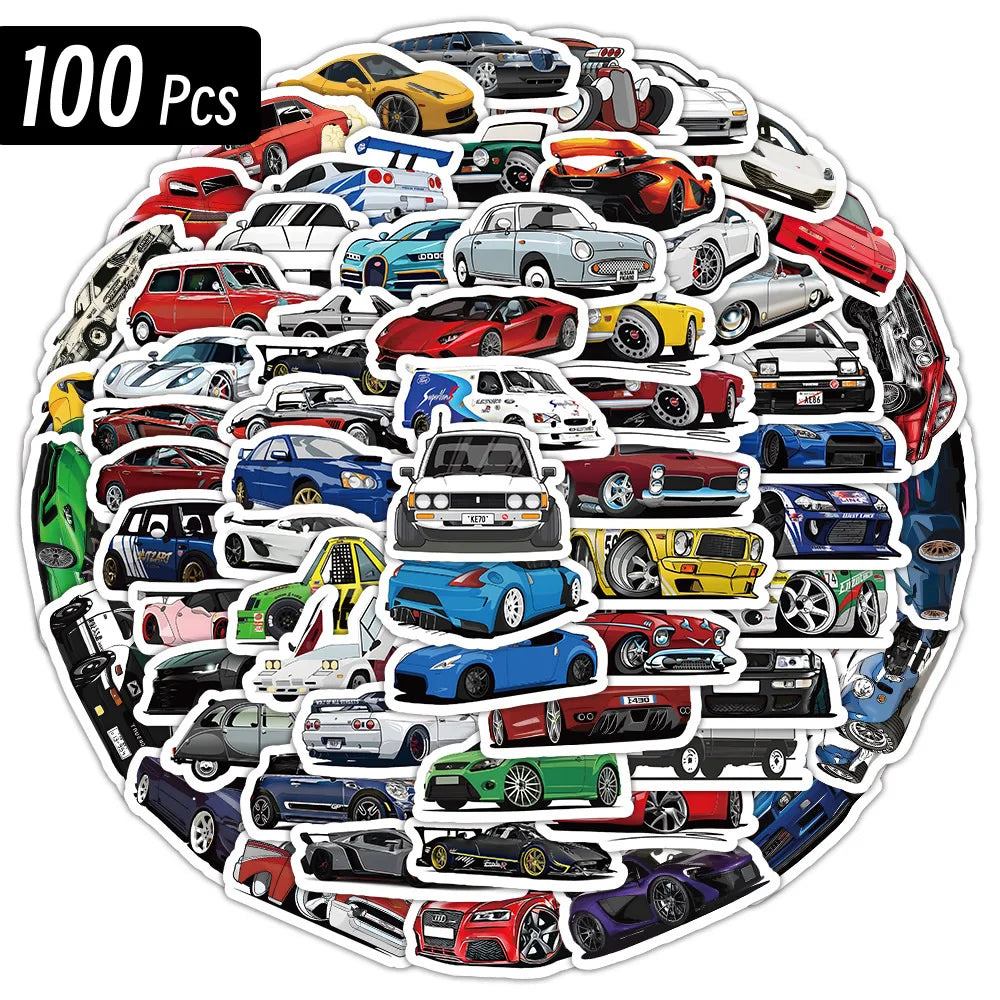 Retrofit Racing Car Graffiti Stickers | Waterproof Decal Set for Laptop, Guitar, Luggage, Bike, Skat