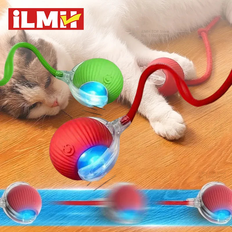 Self-Moving Automatic Cat Teaser Ball with Faux Tail Rechargeable Smart Sensor Cat Toy for Indoor Ca